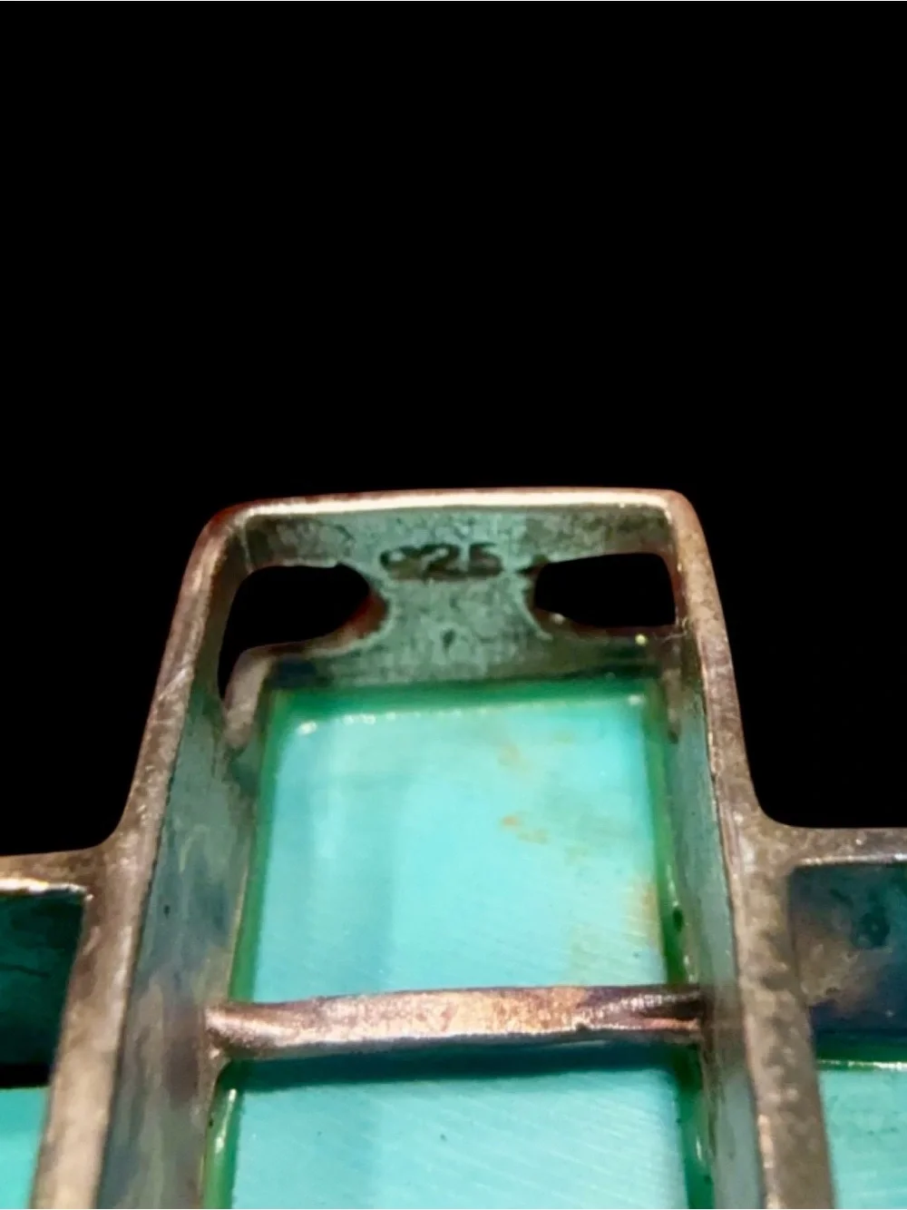 Vintage 2” Turquoise Inlay Sterling Silver 1/2“ Thick Cross Pendant, 14.2g